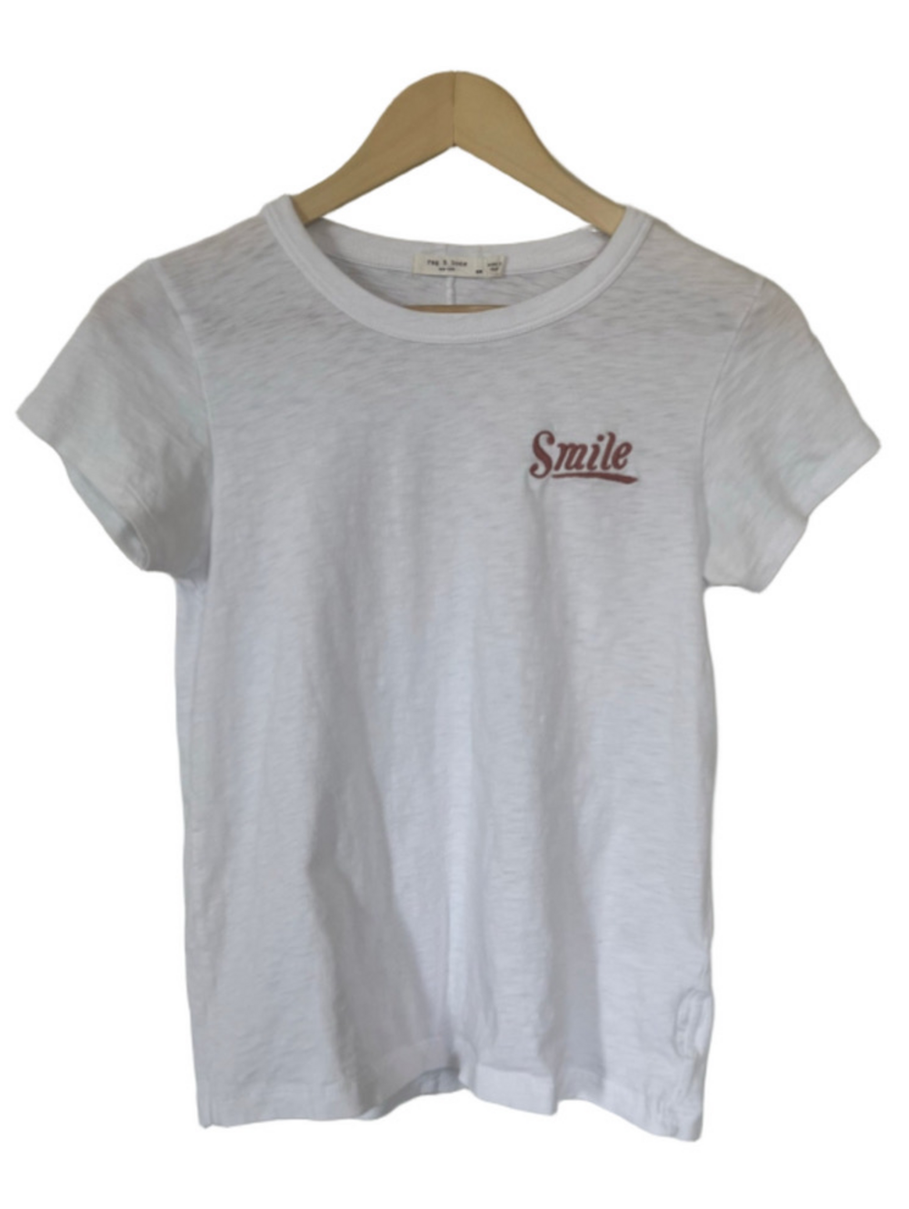 rag & bone White Short Sleeve Pink Smile Embroidered Graphic Tee